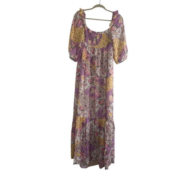 ✨Betsey Johnson Spring Maxi Sz Small Dress Smocked Lavender Floral Patchwork✨ - Picture 6 of 9